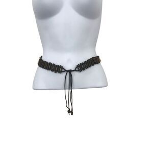 Bohemian Vintage Wooden Plank Beaded Long Self Tie Brown Hippie Belt